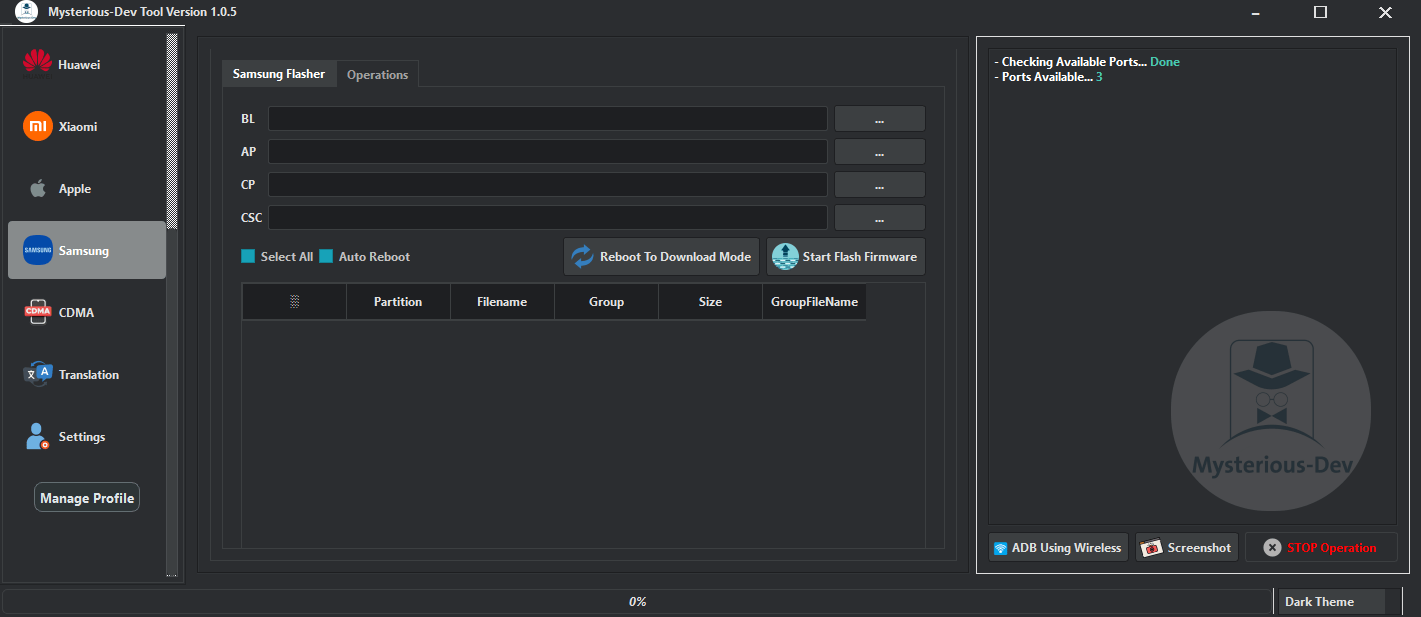 Mysterious-dev tool v1. 0. 8 all-in-one solution for smartphone unlocking & flashing 10 Mysterious-dev tool interface showing smartphone unlocking flashing and repair options