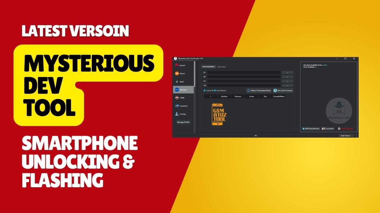 Mysterious-dev tool v1. 1. 3 all-in-one solution for smartphone unlocking & flashing 1 Mysteriousdev tool software interface for unlocking smartphones flashing firmware and repairing imei