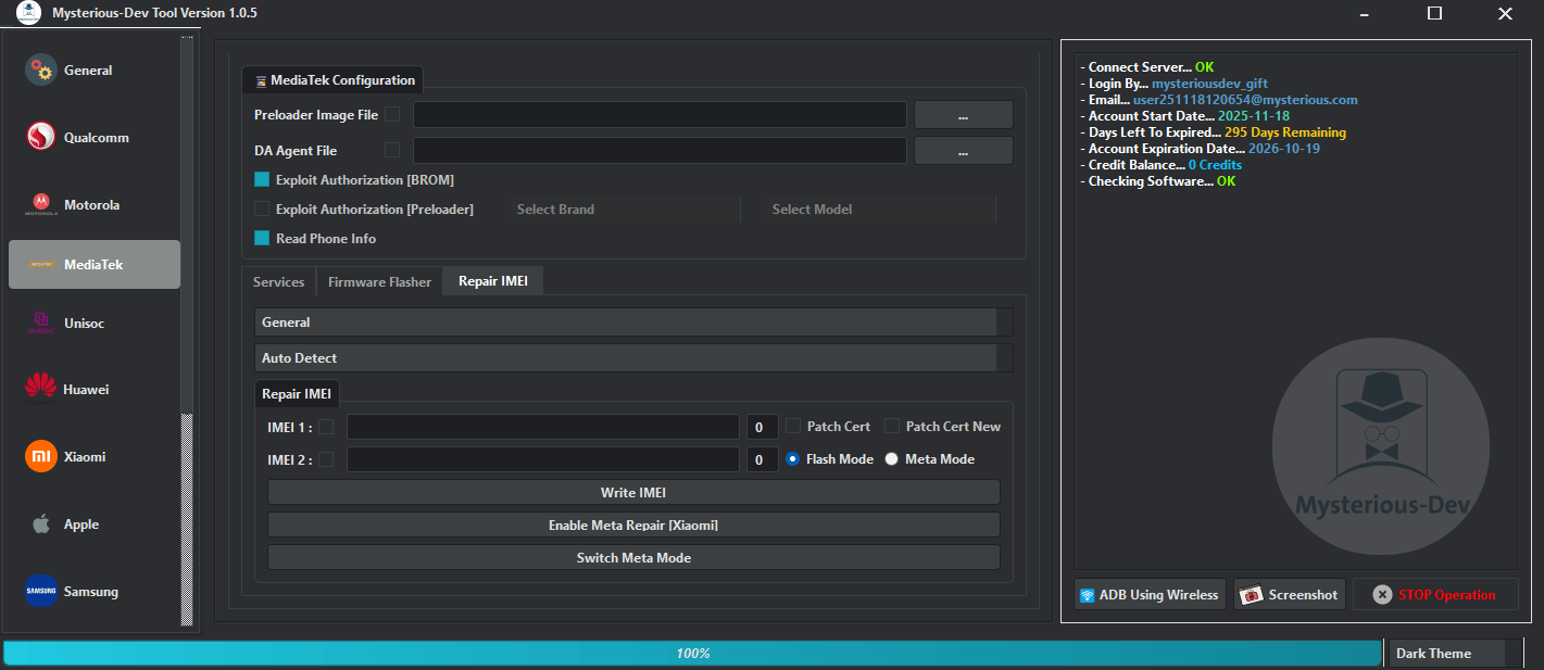 Mysterious-dev tool v1. 1. 3 all-in-one solution for smartphone unlocking & flashing 5 Mysterious dev tool download interface showing unlocking flashing and repair features for smartphones