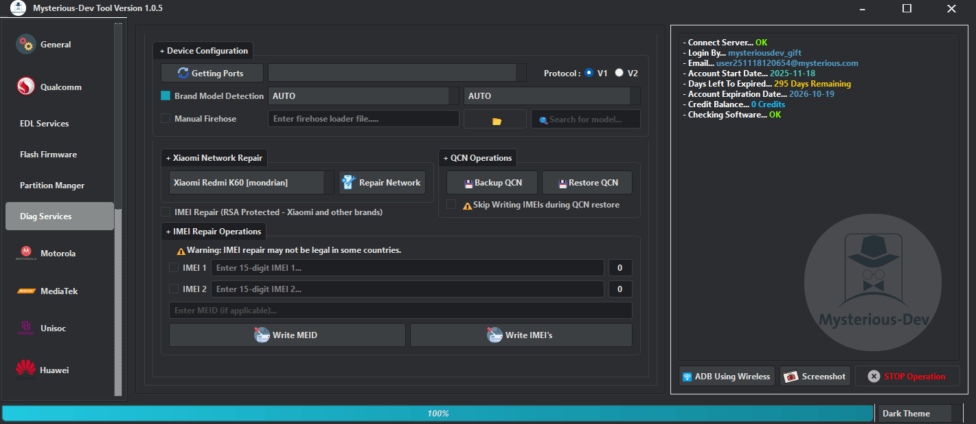 Mysterious-dev tool v1. 0. 8 all-in-one solution for smartphone unlocking & flashing 3 Mysterious-dev tool software interface showing unlocking flashing and repair options for android smartphones