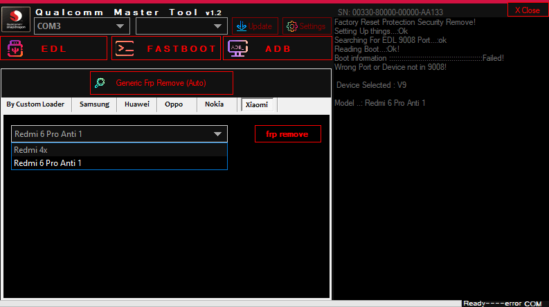 Qualcomm master tool edl frp remove samsung huawei 7 Qualcomm master tool software displaying frp unlock options for samsung and huawei phones with edl mode testpoint