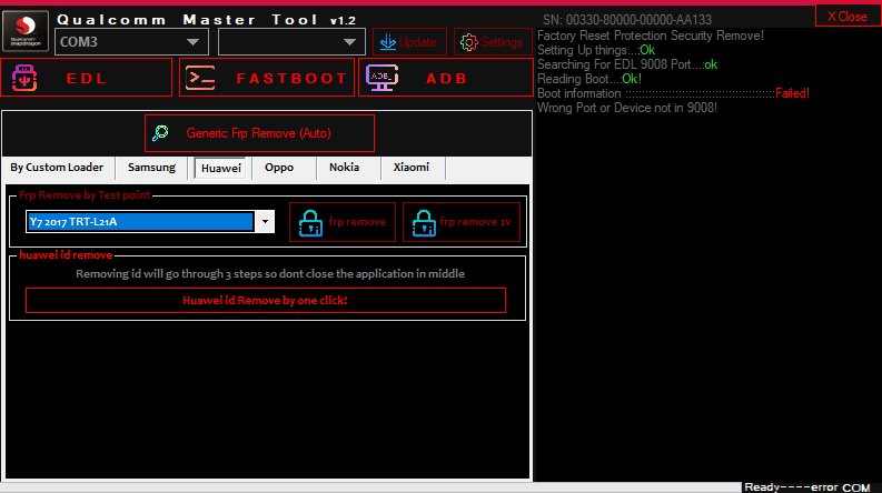Qualcomm master tool edl frp remove samsung huawei 4 Qualcomm master tool v1. 2 software interface displaying edl mode frp removal features for samsung and huawei android devices