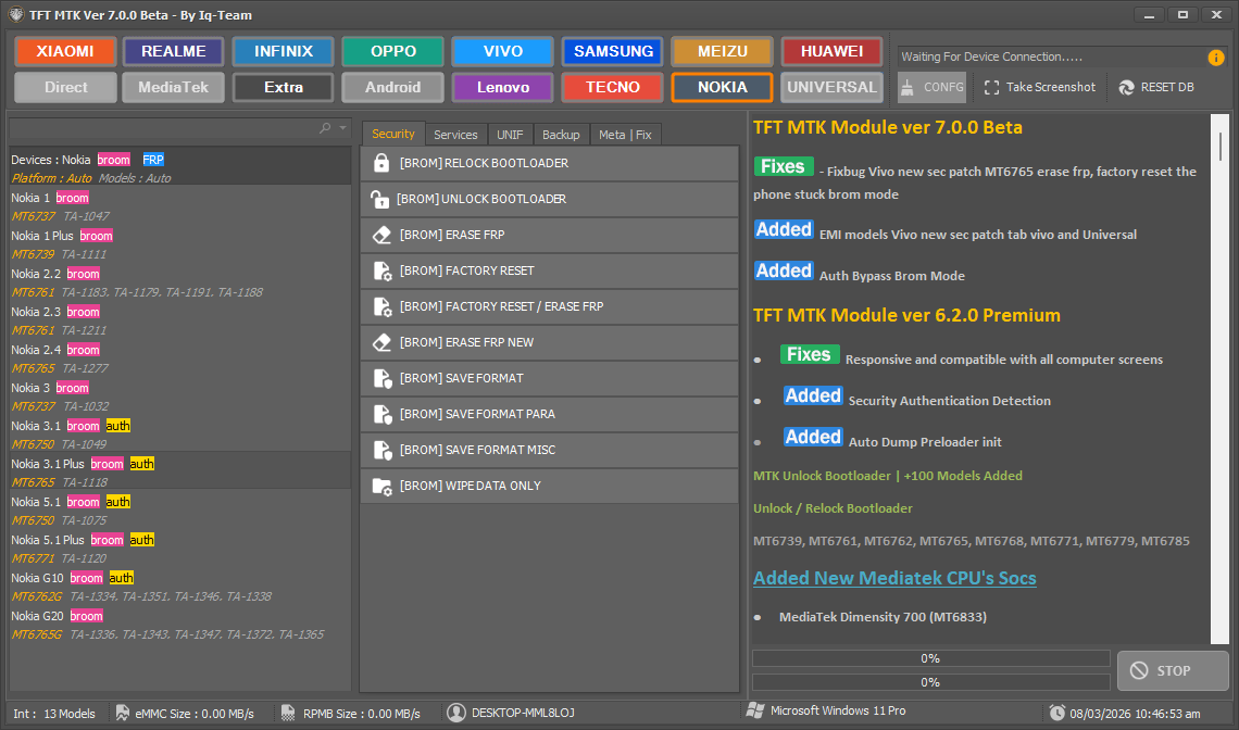 Tft mtk module tool v7. 0. 0 download (latest version) 2 Tft mtk module tool interface for mediatek device flashing unlocking and frp removal