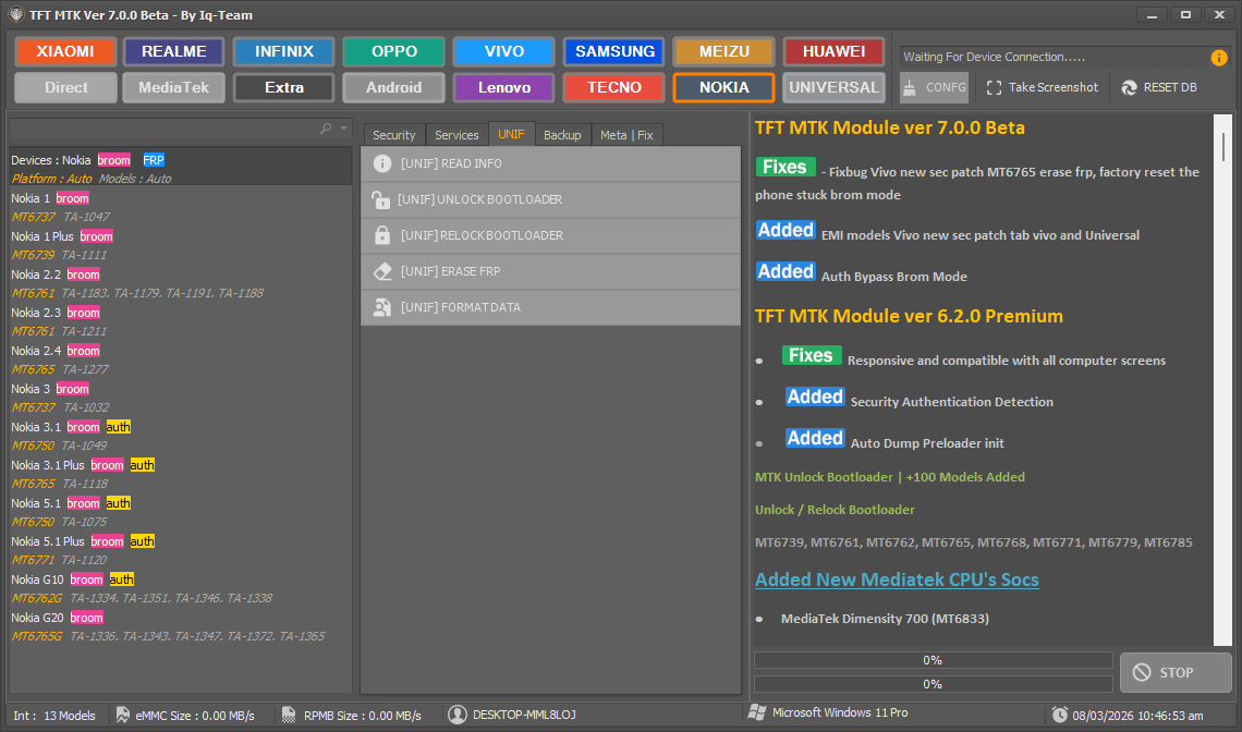 Tft mtk module tool v7. 0. 0 download (latest version) 4 Tft mtk module tool interface for mediatek device flashing frp bypass and imei repair
