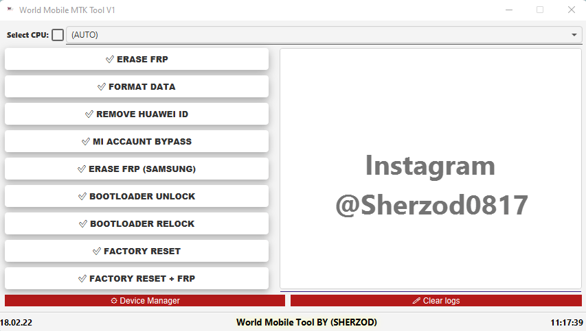 World mobile mtk tool auth bypass userlock frp free download