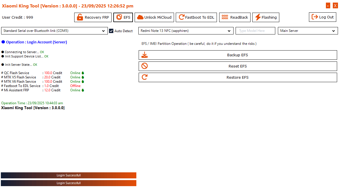 Xiaomi king tool efs backup, reset, and restore functions for imei protection