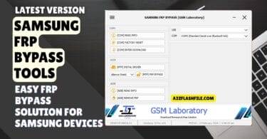 Samsung frp bypass tools latest version interface by gsm laboratory showing com mtp and adb options