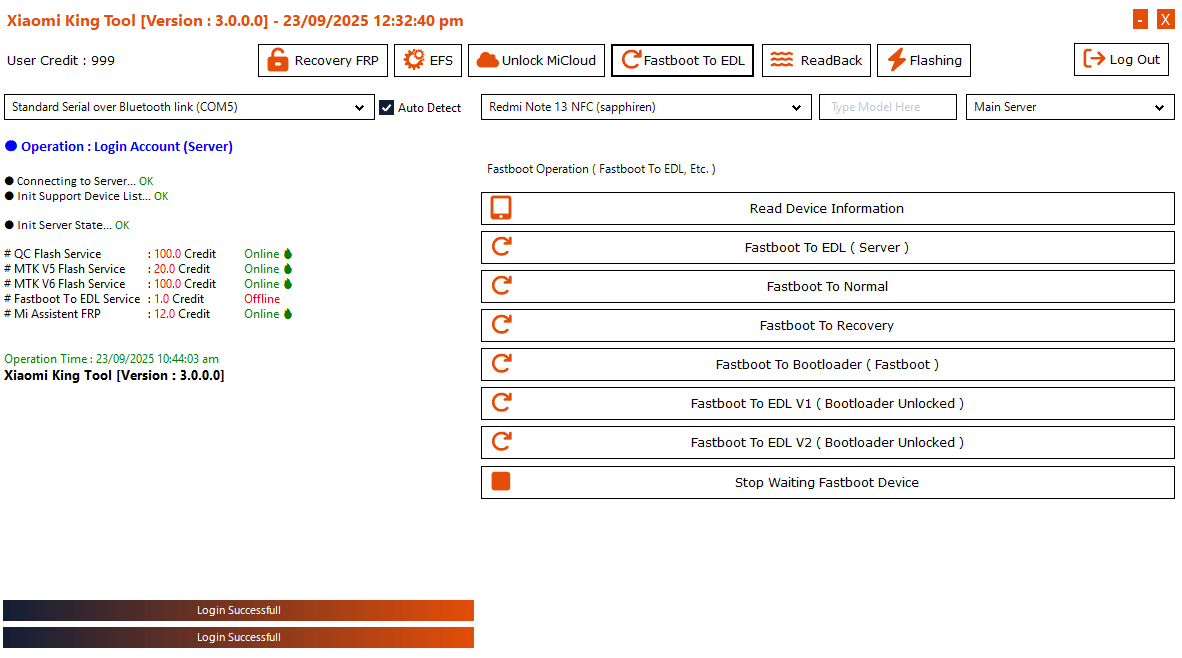 Xiaomi king tool fastboot to edl features with reboot and server loader options