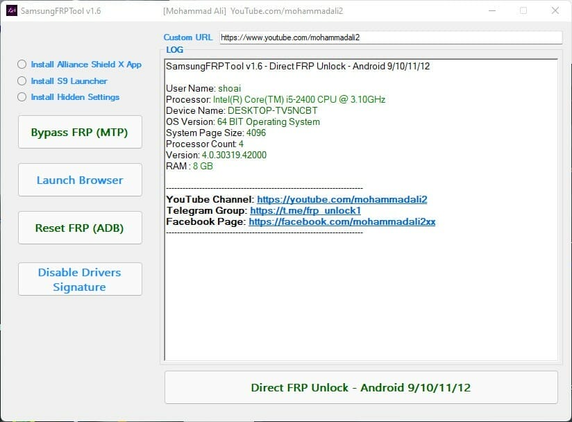 Samsungfrptool v1. 6 - all samsung galaxy frp android 9101112 free tool