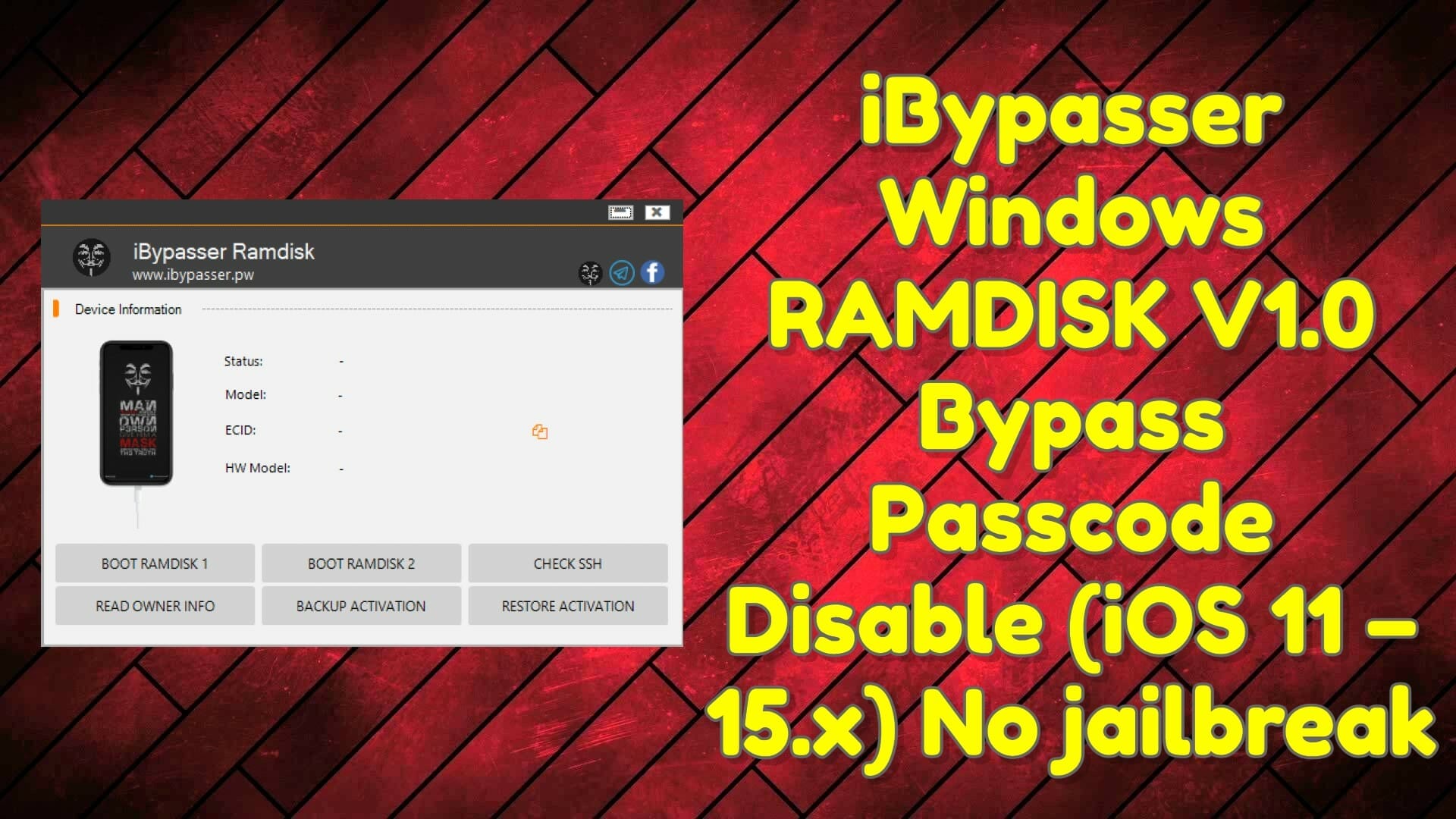 Ibypasser windows ramdisk v1. 0 bypass passcode disable (ios 11 – 15. X) no jailbreak