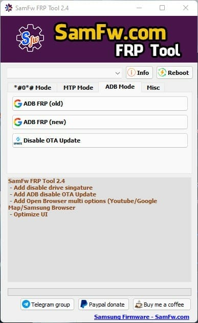 Download samfw frp tool 2. 4 remove samsung frp one click 2