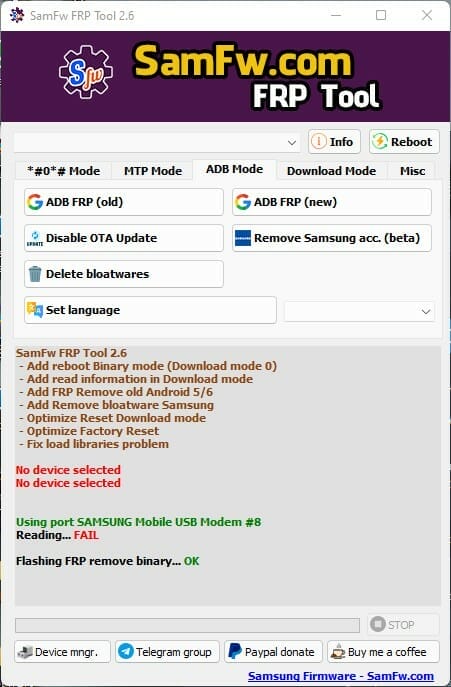 Samfw frp tool 2. 6 - remove samsung frp one click