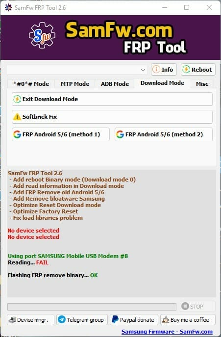 Samfw frp tool 2. 6 - remove samsung frp one click