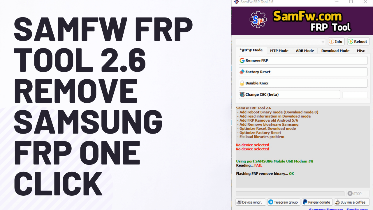 Samfw frp tool 2. 6 - remove samsung frp one click