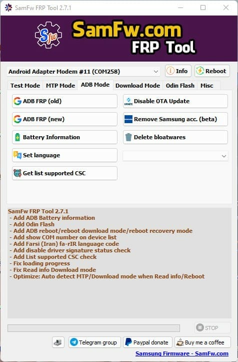 Samfw frp tool 2. 7. 1 - remove samsung frp one click