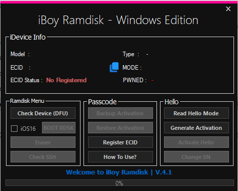 Download iBoy Ramdisk V.4.1 Register ECCID FREE Tool