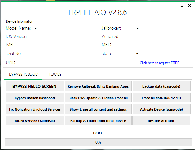 Ifrpfile all in one v2. 8. 6 (with sn register page) tool download Ifrpfile all in one icloud tool aio v2. 8. 6 latest free tool