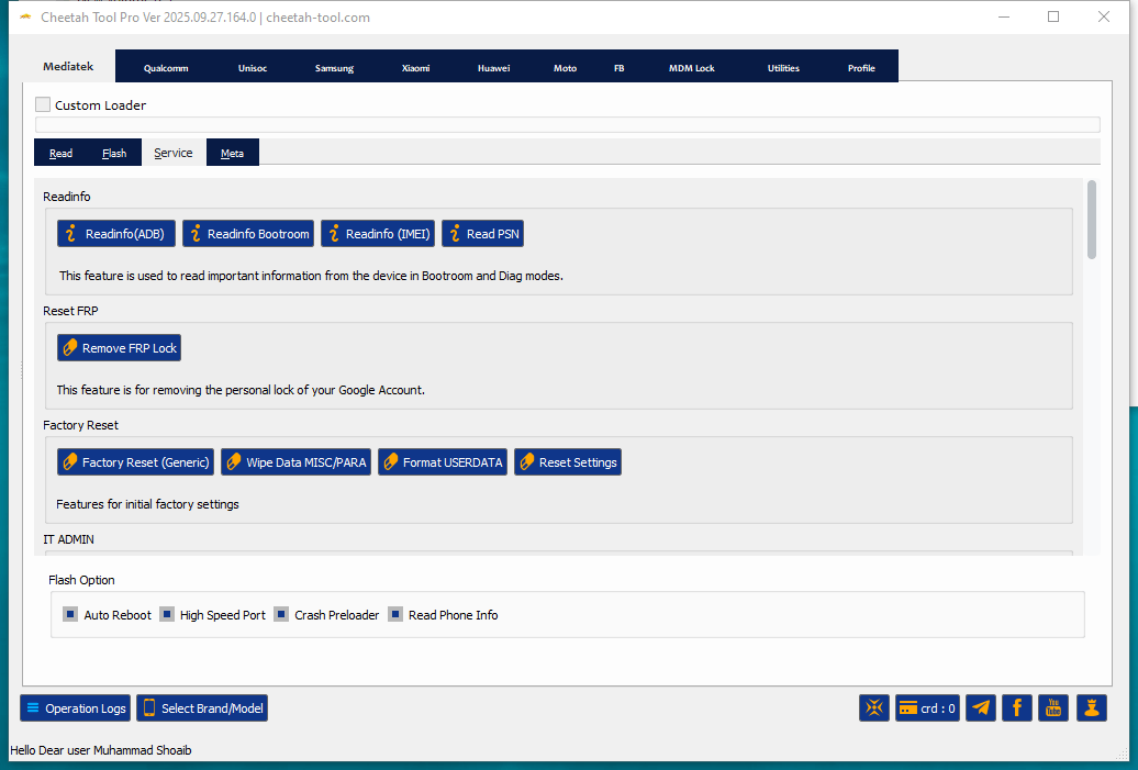 Cheetah tool credits for unlocking flashing and android mobile repairs