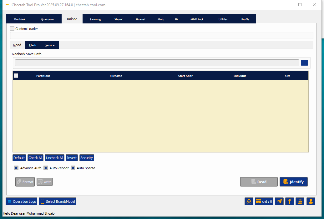 Cheetah tool pro interface for android flashing frp bypass and imei repair