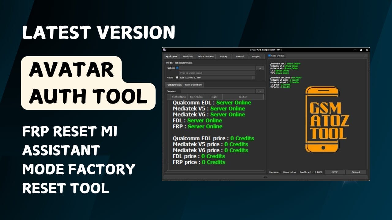 Avatar Auth Tool FRP Reset Mi Assistant Mode Factory Reset Tool