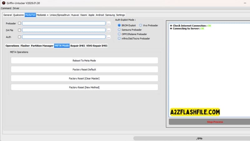 Griffin unlocker tool 2026. 01. 30 latest versions free download 7 Griffin unlocker mediatek meta mode operations for rebooting and clearing master reset.