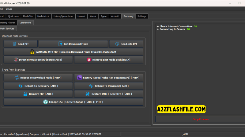 Griffin unlocker tool 2026. 03. 06 latest versions free download 19 Samsung main services tab for download mode and adb/mtp operations in griffin unlocker.