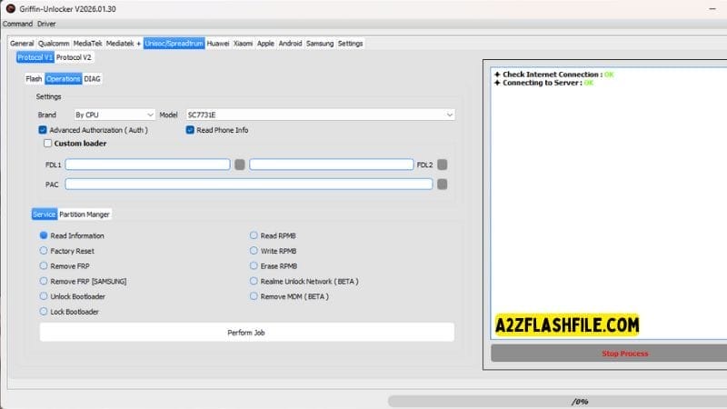Griffin unlocker tool 2026. 03. 06 latest versions free download 9 Unisoc spreadtrum protocol service tab for frp removal and bootloader unlocking.