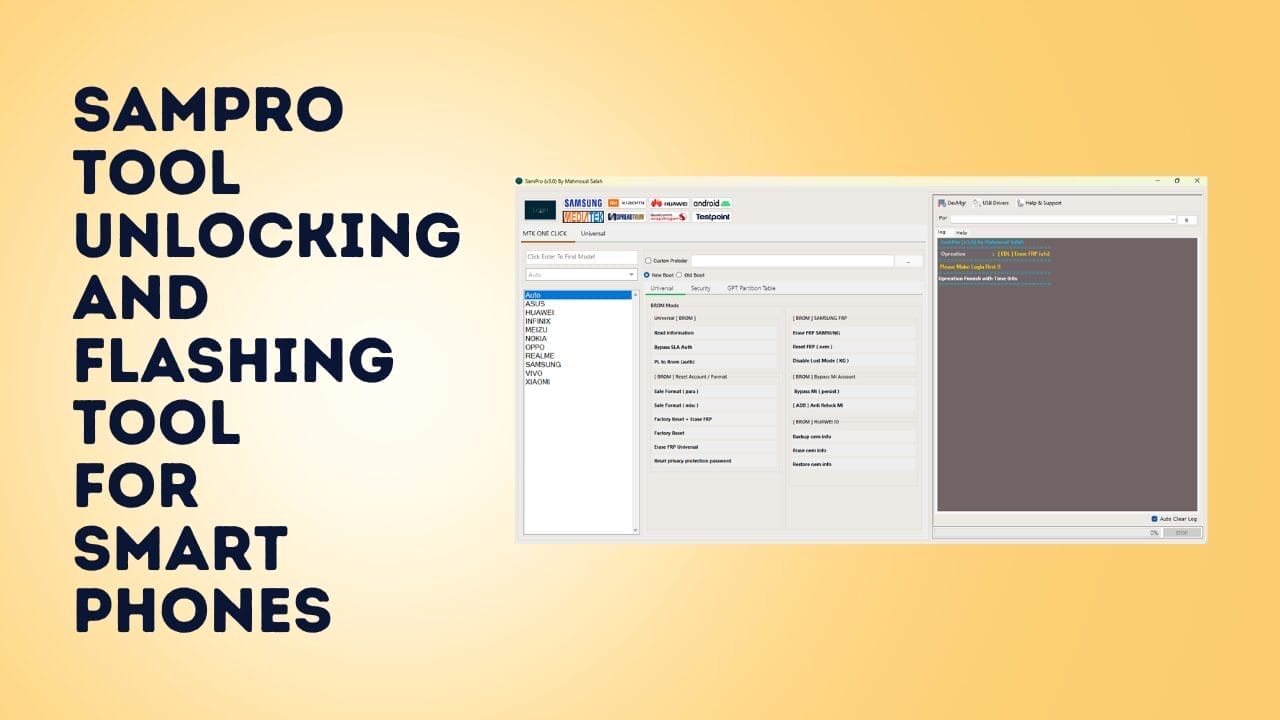 Sampro tool unlocking and flashing tool for smart phones