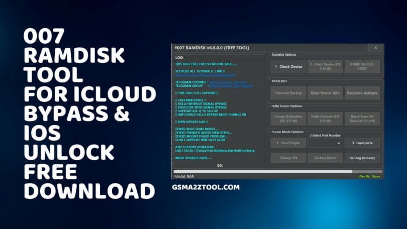 007 Ramdisk Tool V6.6 For iCloud Bypass & iOS Unlock Free Download