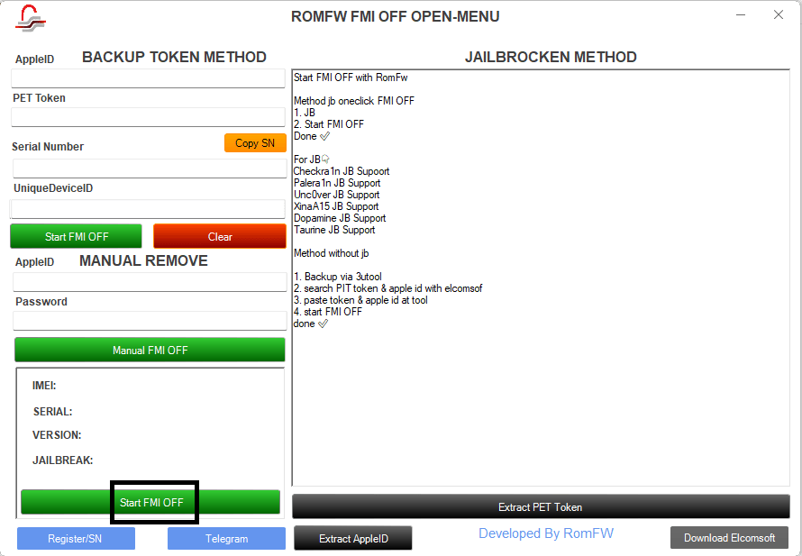 Romfw fmi off open-menu tool