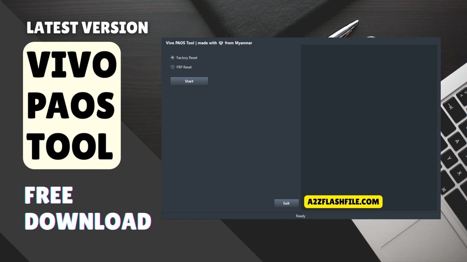 Vivo paos tool interface showing factory reset and frp reset options with start button