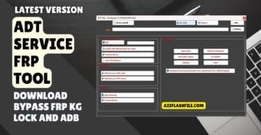 Adt service frp tool latest version showing software interface with frp bypass kg lock removal adb functions and download information.