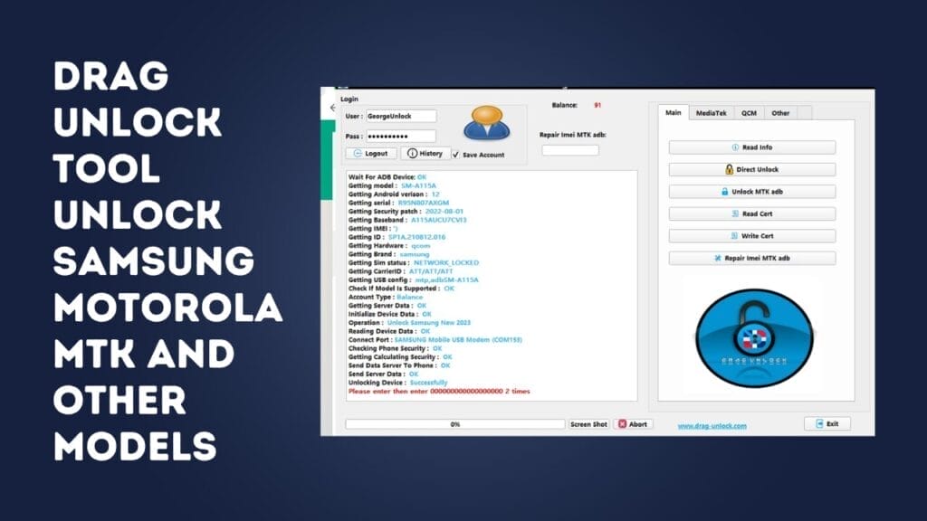 Drag unlock tool unlock samsung motorola mtk and other models