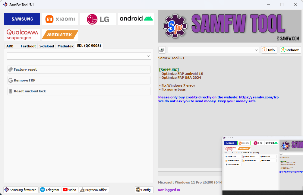 Samfw tools 5. 3 for frp removal on samsung xiaomi & lg phones 3 Samfw frp tools interface for removing frp lock on samsung xiaomi and lg android phones