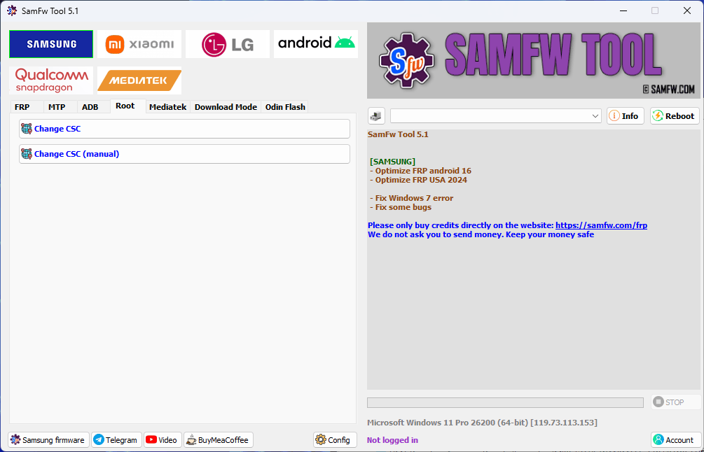 Samfw tool v5. 3 solution for samsung xiaomi and android devices 5 Samfw tool 5. 0 interface showing samsung frp removal and android service options