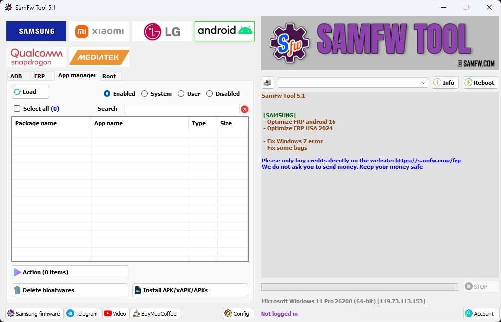 Samfw tool v5. 3 solution for samsung xiaomi and android devices 19 Samfw tools download interface showing frp removal and android repair options