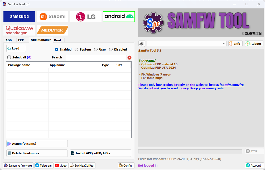 Samfw tools 5. 3 for frp removal on samsung xiaomi & lg phones 5 Samfw tools interface showing frp removal and flashing options for samsung xiaomi and lg phones