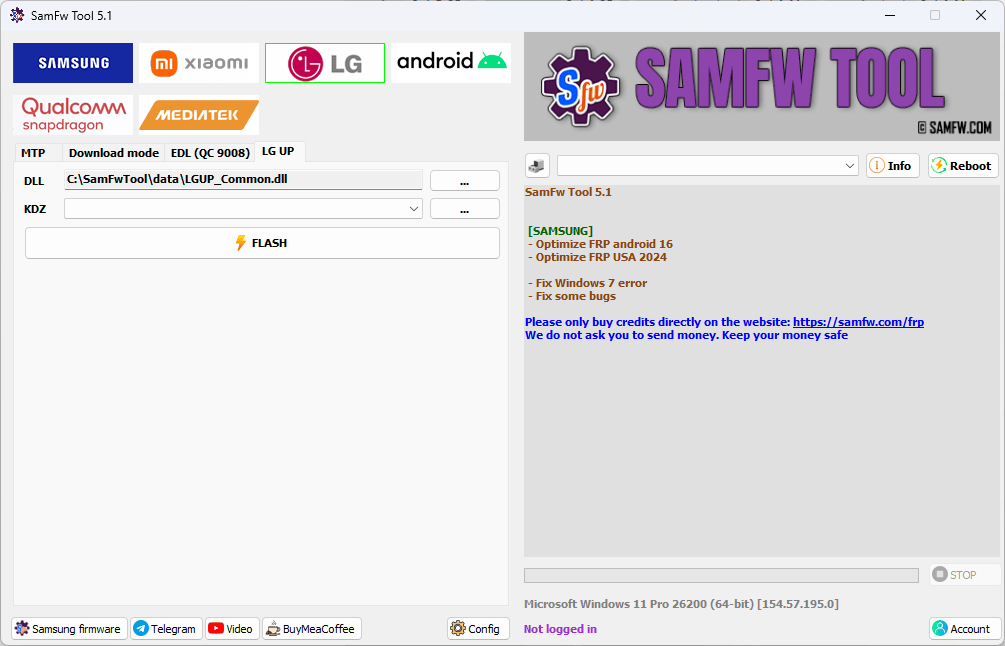 Samfw tools free download interface for frp removal on samsung xiaomi and lg phones