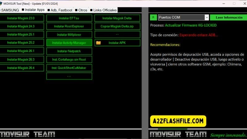 Movisur tool free download bypass frp kg lock and adb 3 Movisur tool installer apps section showing magisk versions root explorer mixplorer and apk installation
