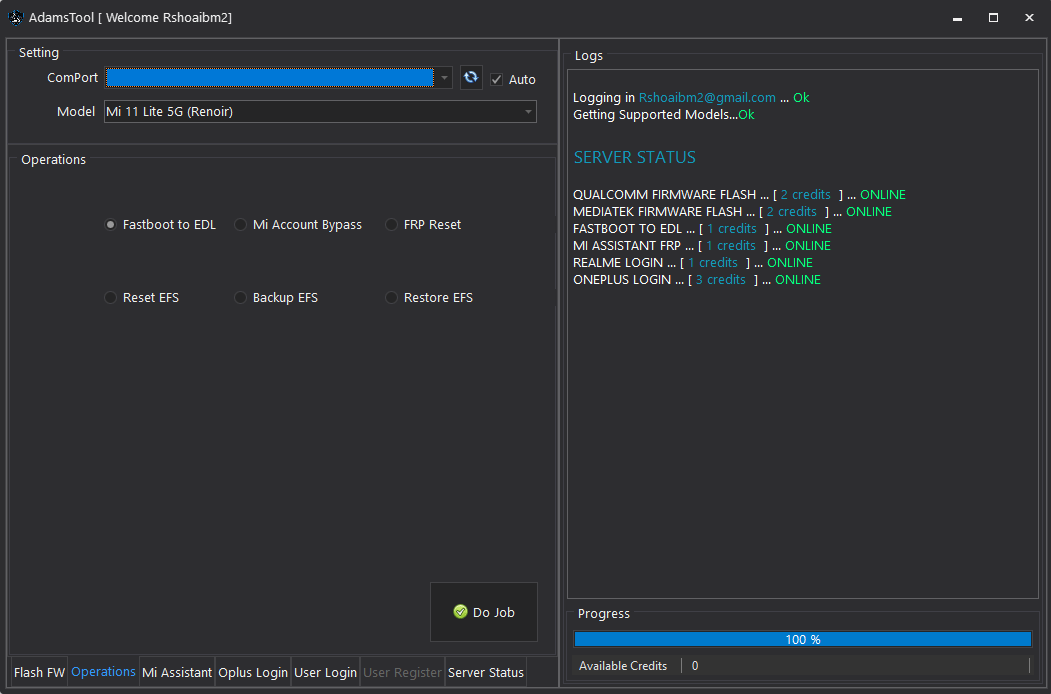 Adams tool xiaomi edl  frp download