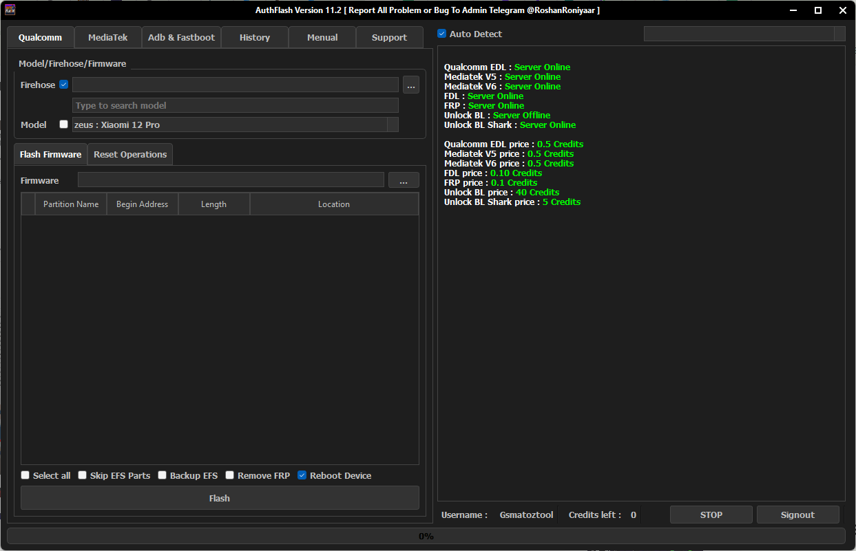 Auth flash tool solution for edl flash and frp reset