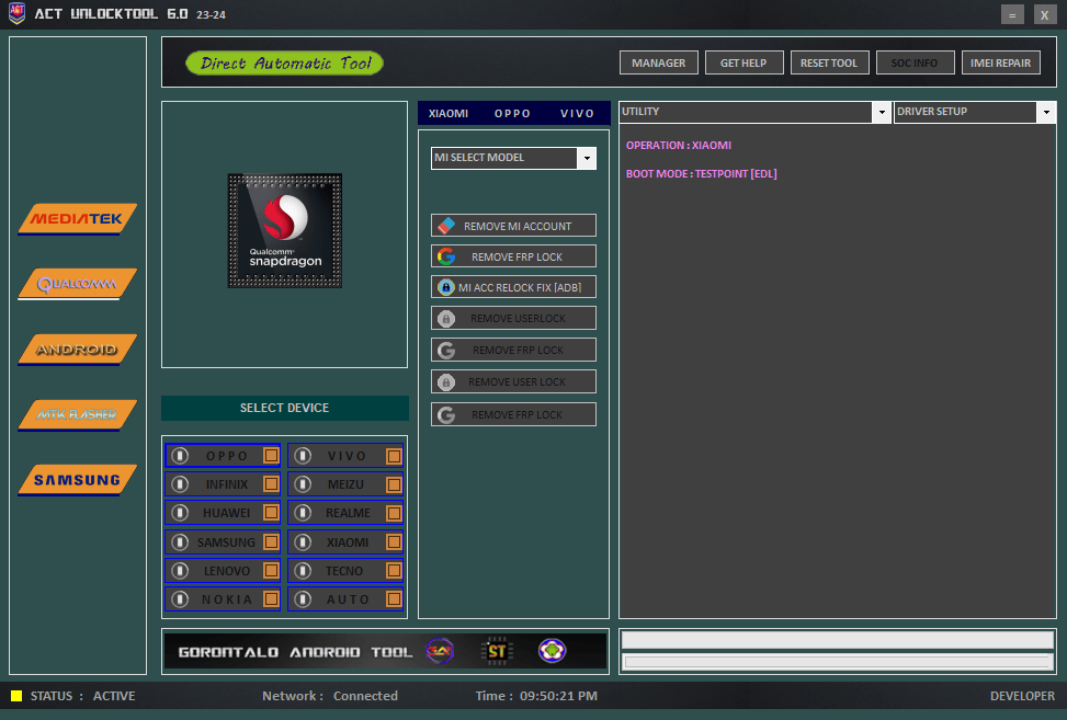 Act unlock tool v6. 0 latest version free download 4 Act unlock tool 6. 0 interface showing android mediatek qualcomm flasher and frp functions