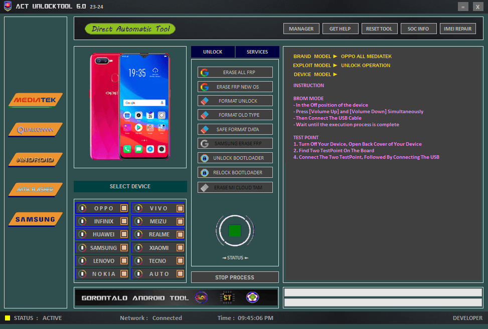 Act unlock tool v6. 0 latest version free download 2 Act unlock tool interface screenshot showing mtp mode qr code options and detect port button.