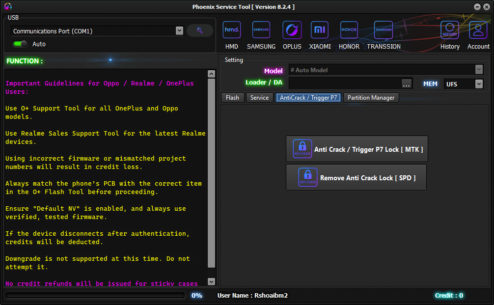 Phoenix service tool v8. 2. 4 erase user data and reset frp on samsung 17 Phoenix service tool anticrack and trigger p7 lock panel