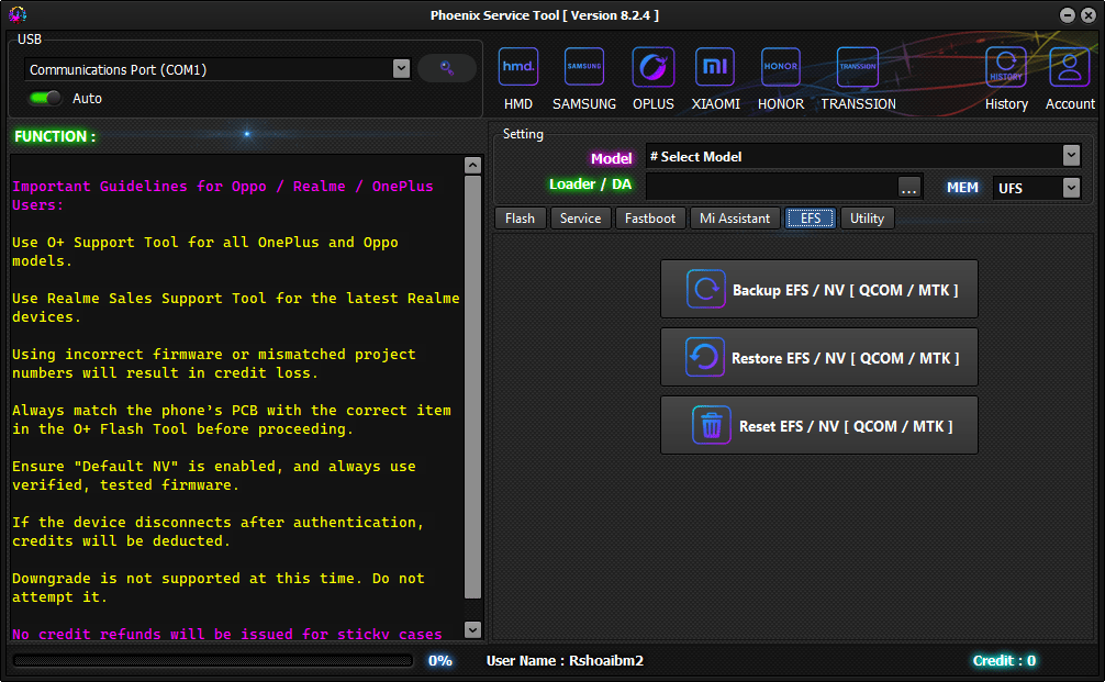 Phoenix service tool v8. 2. 4 erase user data and reset frp on samsung 11 Phoenix service tool efs tab with backup and restore options