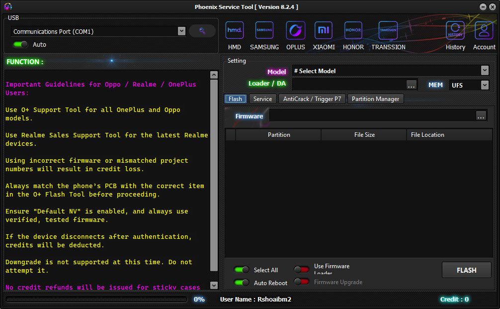 Phoenix service tool v8. 2. 4 erase user data and reset frp on samsung 15 Phoenix service tool flash tab with partition and firmware options