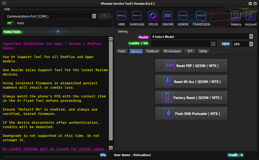 Phoenix service tool v8. 2. 4 erase user data and reset frp on samsung 8 Phoenix service tool service tab showing frp reset mi account reset and factory reset options