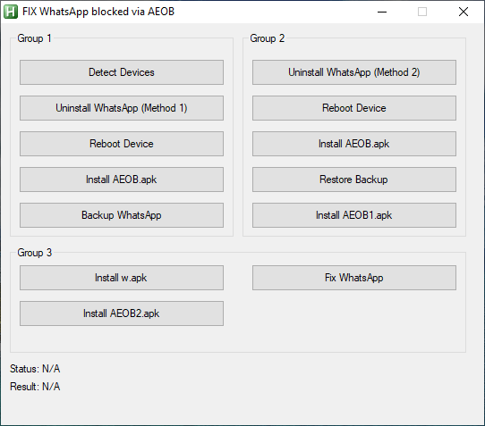 Whatsapp blocked using aeob tool