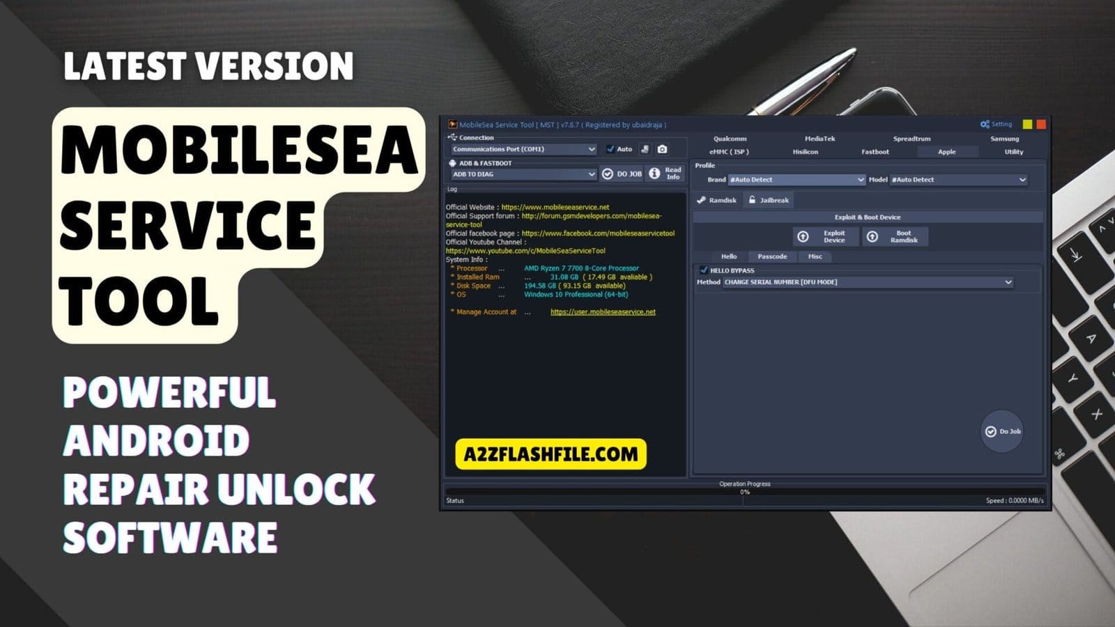 Mobilesea service tool interface showing marine service features and navigation options