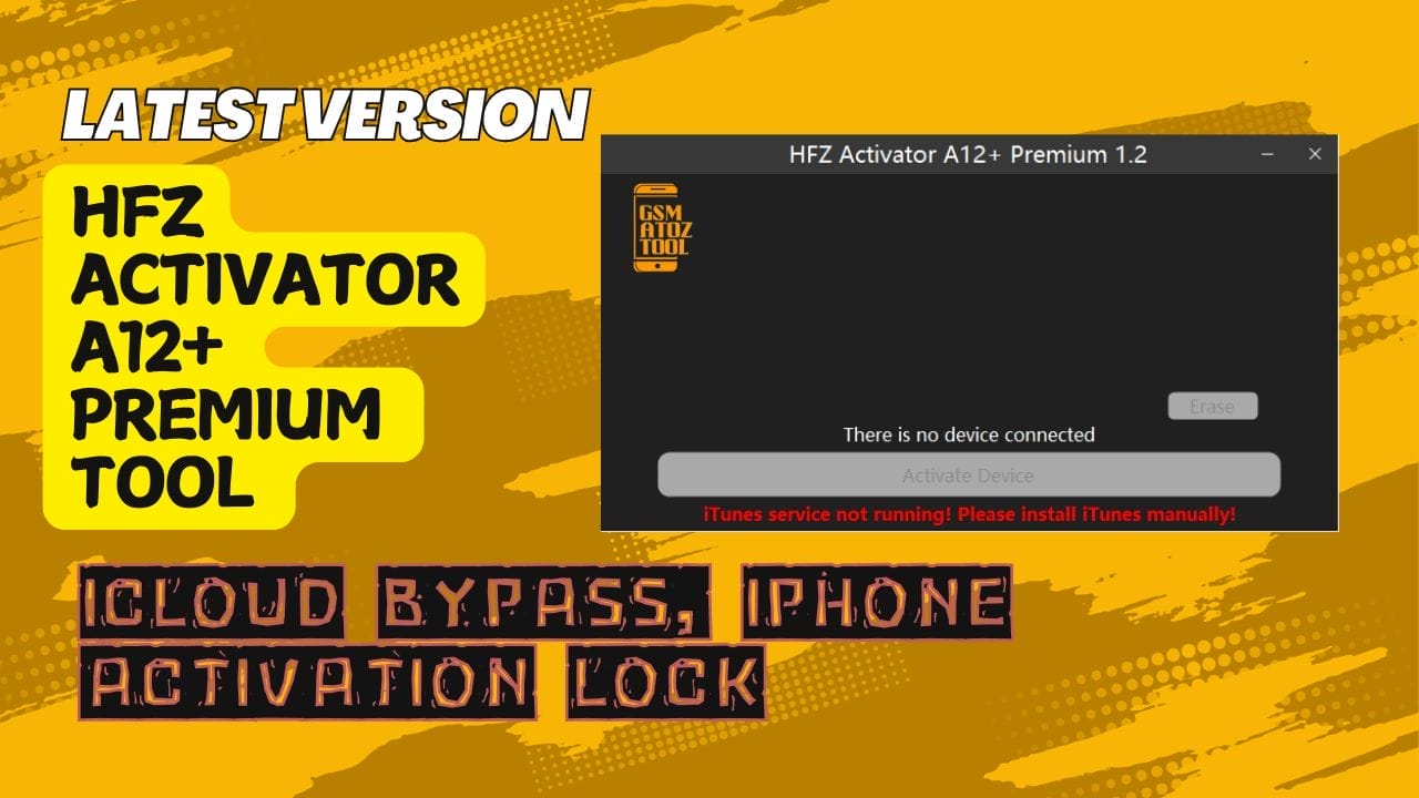 Hfz activator a12+ premium tool interface on windows pc showing iphone a12 plus bypass and activation options